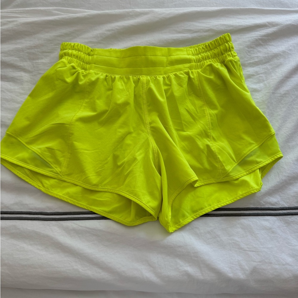 lululemon Neon Yellow hotty hot shorts